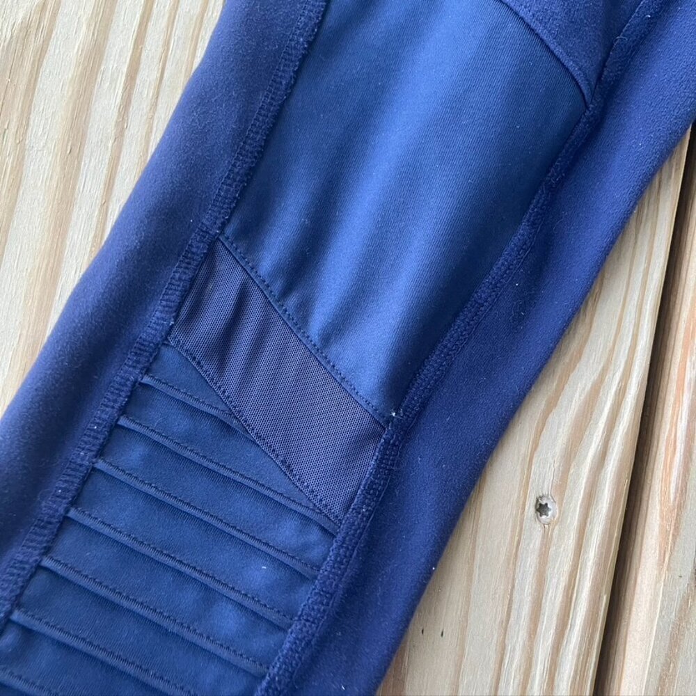 Alo Yoga Ribbed Mesh Leggings Tights Sz Small Navy Blue - Picture 4 of 10
